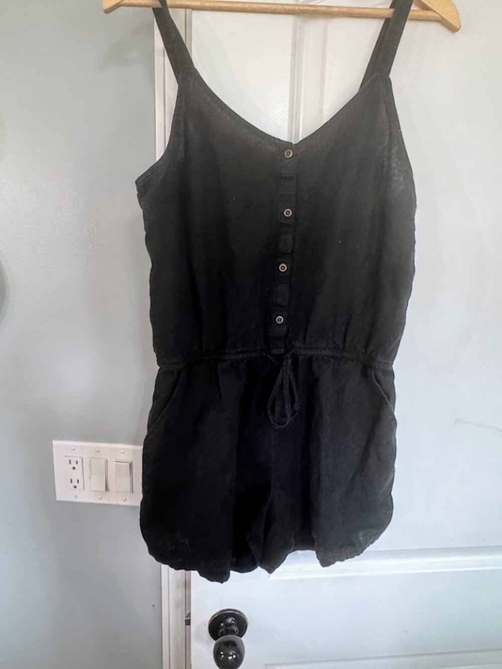 Old Navy Black Button Front Tie Waist Romper Size M